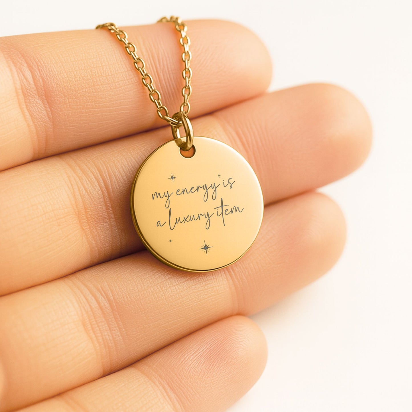 Your Energy Is a Luxury Item Necklace: Empowering Gold Disc Self-Worth Jewelry