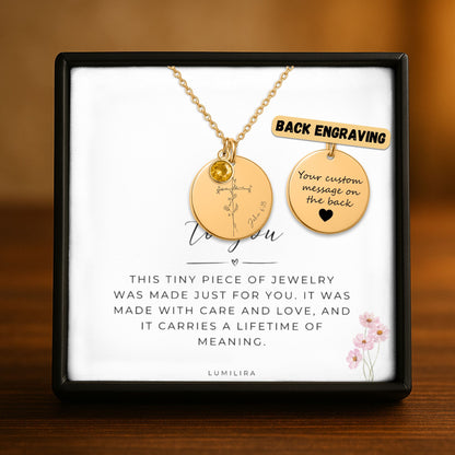 Personalized Christian Necklace for Women: Flower Cross Necklace with Birthstone, Engraved Bible Verse Religious Gift