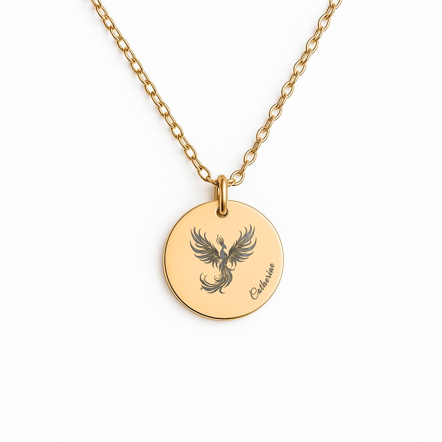 Engraved Phoenix Necklace with Name – Strength Medallion, Gift for Recovery & Fresh Starts