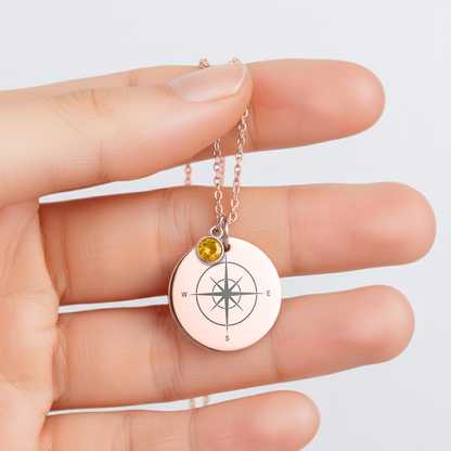 Personalized Compass Necklace with Birthstone: Adventure Awaits, Graduation Gift, Travel Gift for Her, New Job Gifts