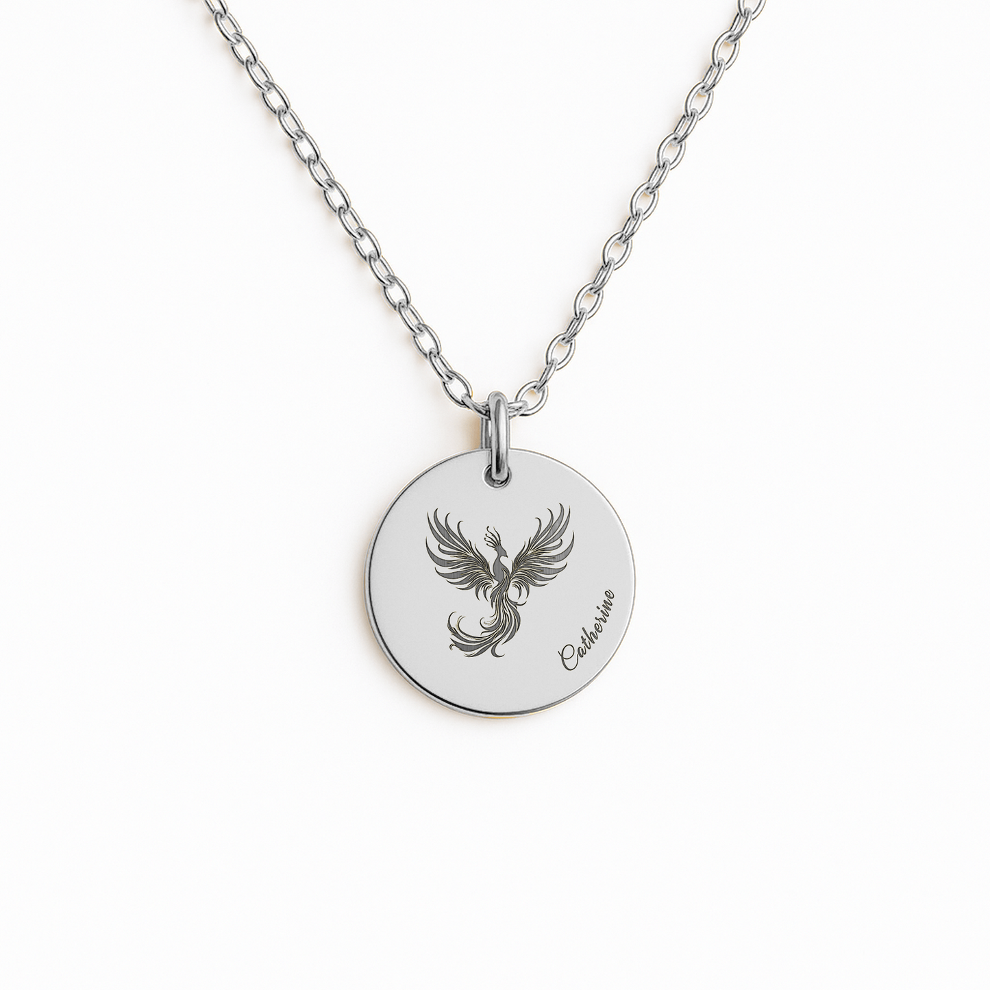 Engraved Phoenix Necklace with Name – Rebirth Medallion, Encouragement Gift for Recovery & Divorce