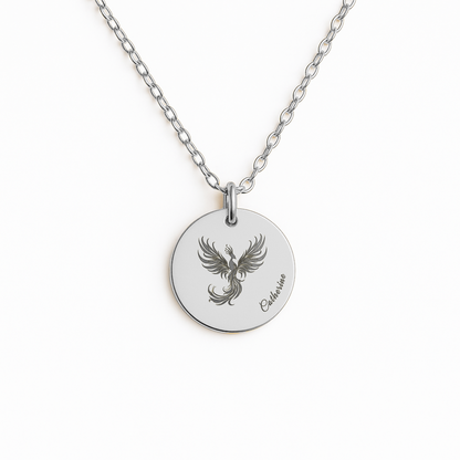 Engraved Phoenix Necklace with Name – Strength Medallion, Gift for Recovery & Fresh Starts
