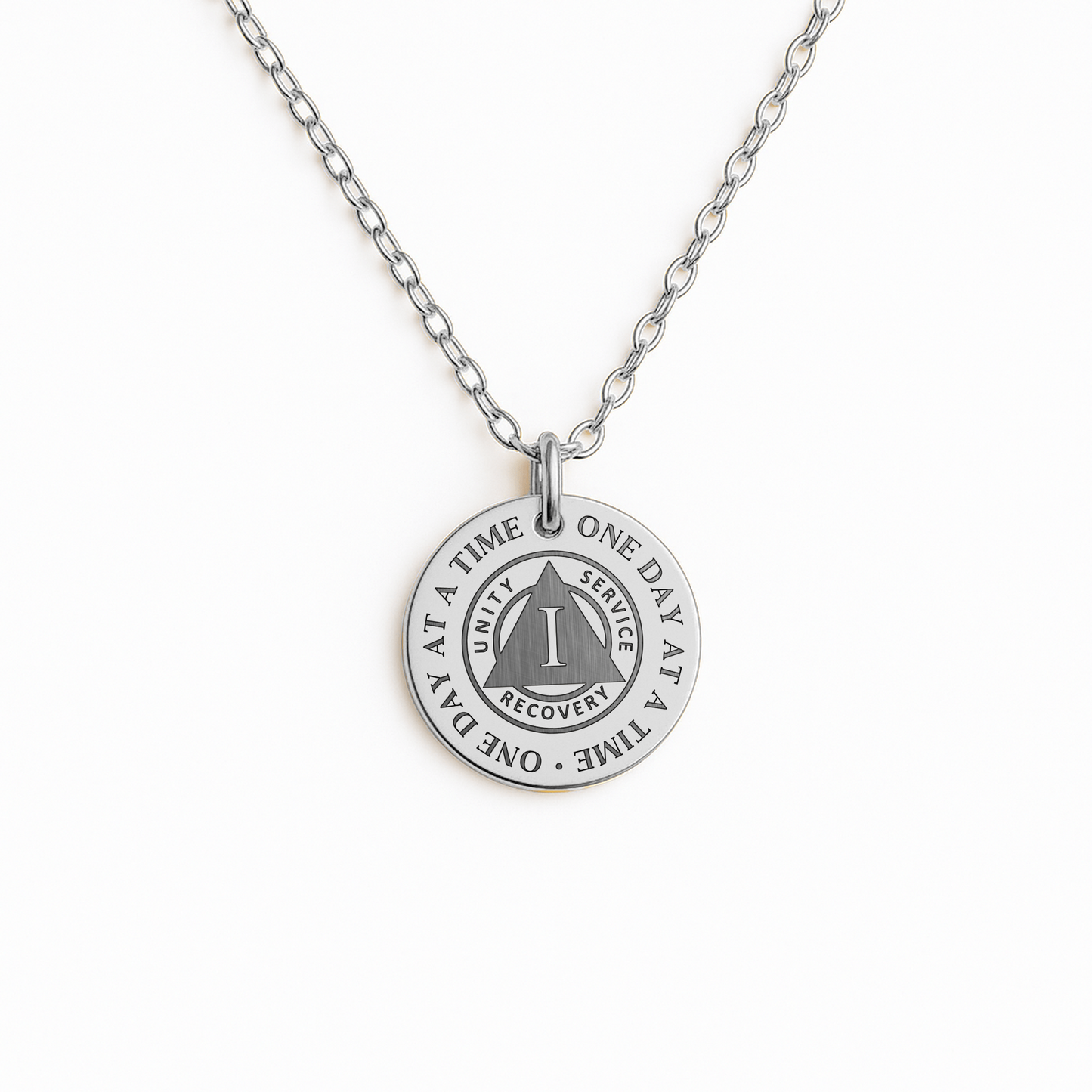 Sobriety Coin Necklace – One Day at a Time Recovery Jewelry with Serenity Prayer, Sobriety Milestone Gift for AA or NA