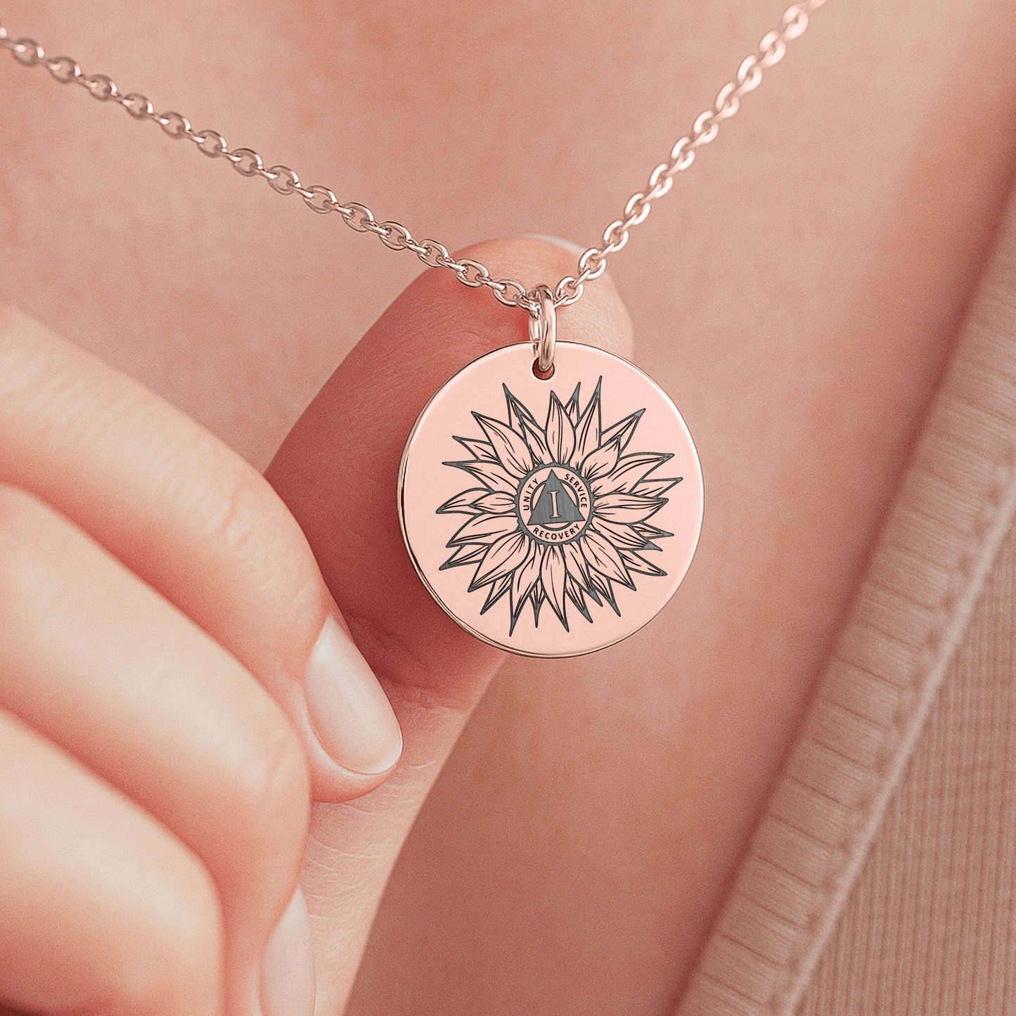 Addiction Recovery Gift – Personalized Sunflower Necklace with Sobriety Milestone Number, Sobriety Anniversary Jewelry
