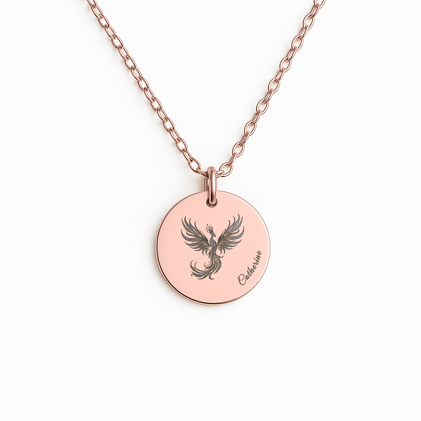 Engraved Phoenix Necklace with Name – Strength Medallion, Gift for Recovery & Fresh Starts