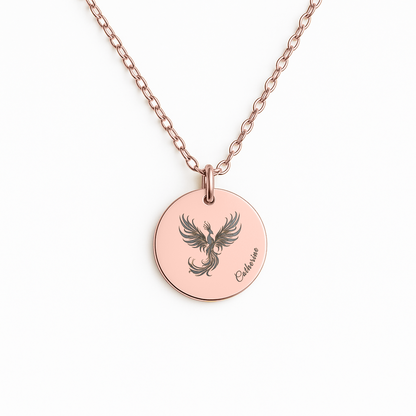 Engraved Phoenix Necklace with Name – Strength Medallion, Gift for Recovery & Fresh Starts